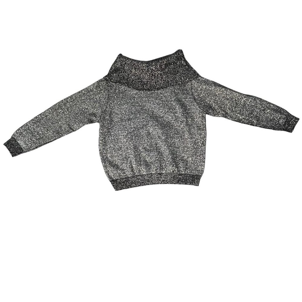 Vintage BFA Classics Metallic Shimmery Silver & Black Turtle Neck Sweater Size M